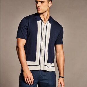 New Cubavera Navy and Cream Men's Casual Shirt